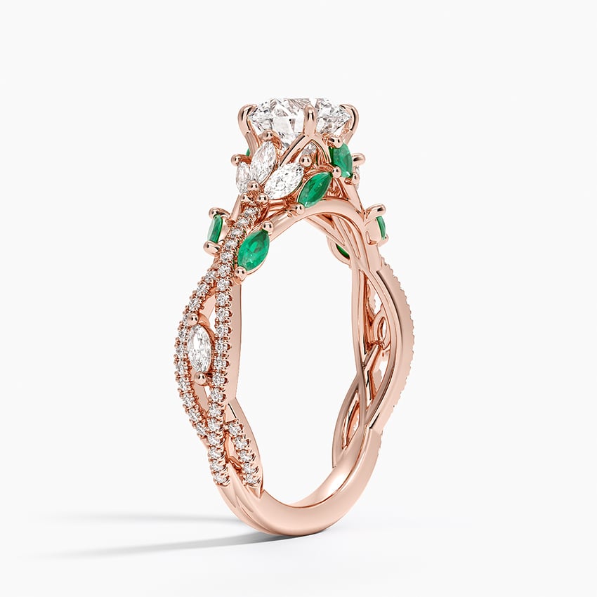 14K Rose Gold Luxe Secret Garden Lab Emerald and Diamond Ring