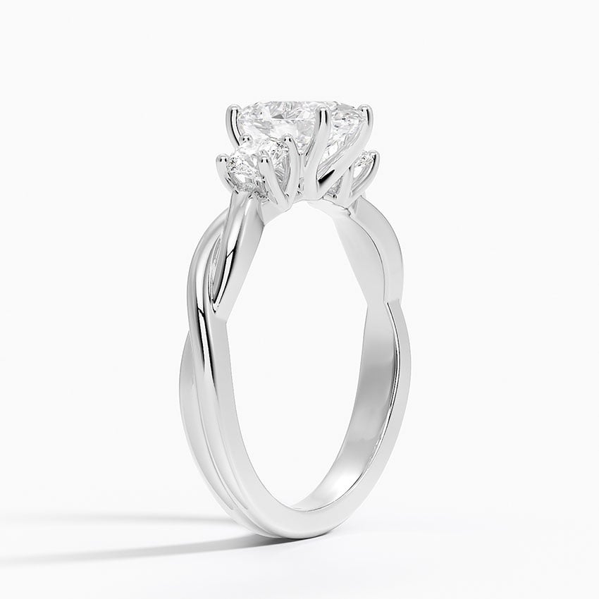 Twisted Vine Three Stone Diamond Engagement Ring in 18K White Gold