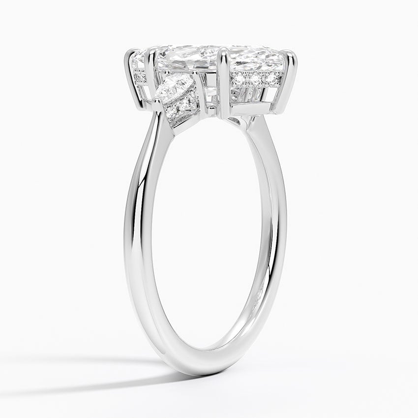 18K White Gold Adorned Petite Opera Three Stone Diamond Ring