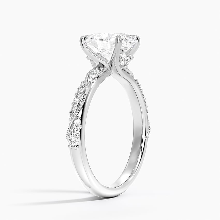 18K White Gold Camellia Hidden Accent 2.5mm Diamond Ring