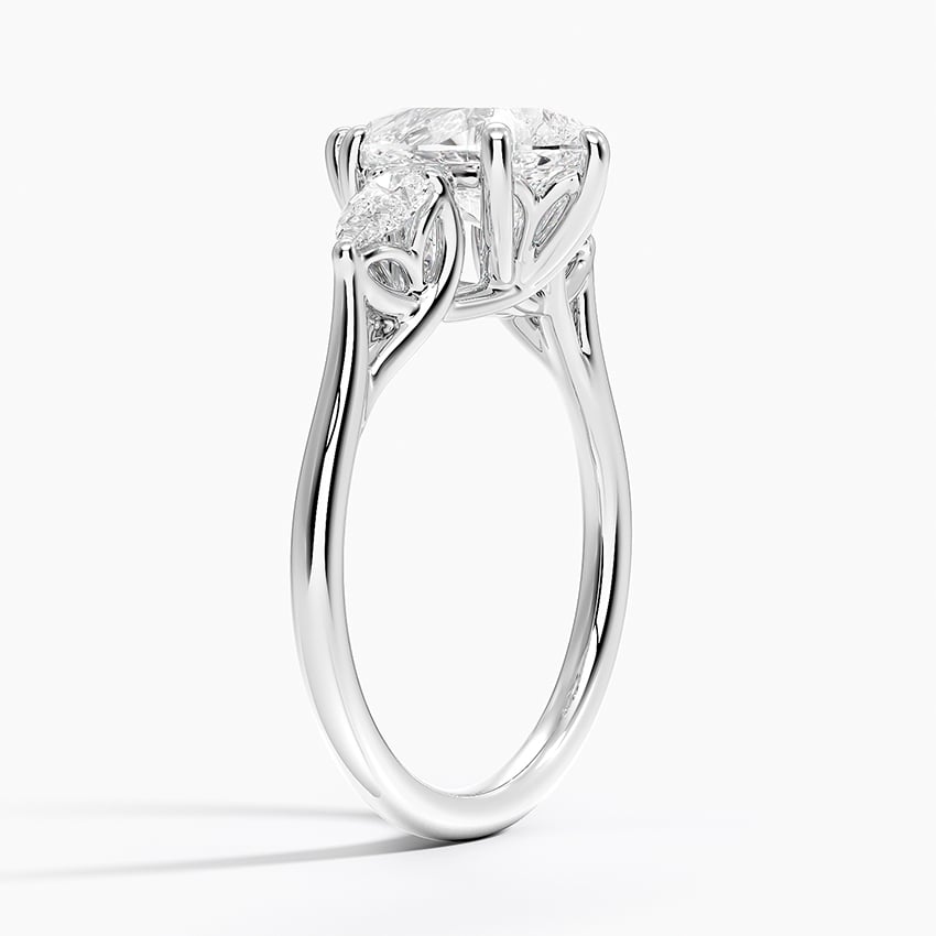 18K White Gold Trellis Three Stone Pear Diamond Ring
