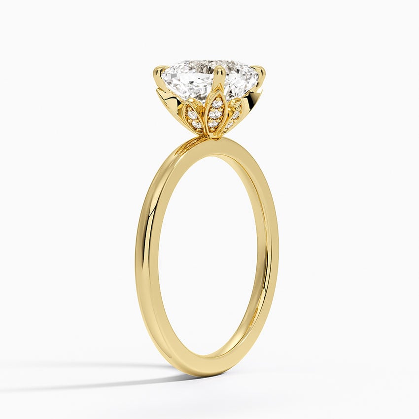 Diamond Accented Petal Prong Engagement Ring