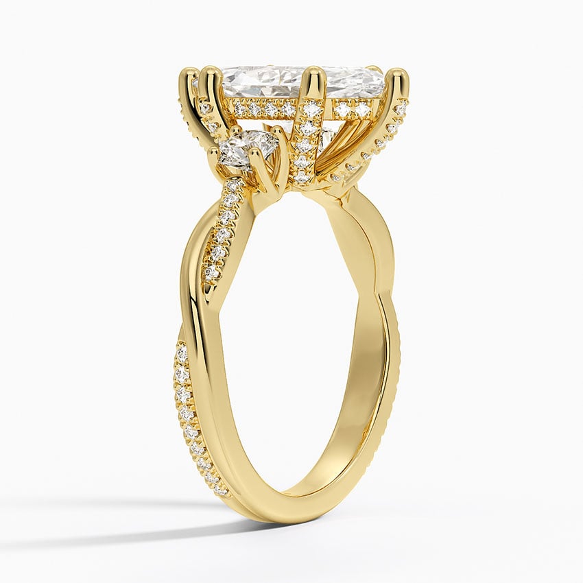 18K Yellow Gold Adorned Petite Twisted Vine Three Stone Diamond Ring