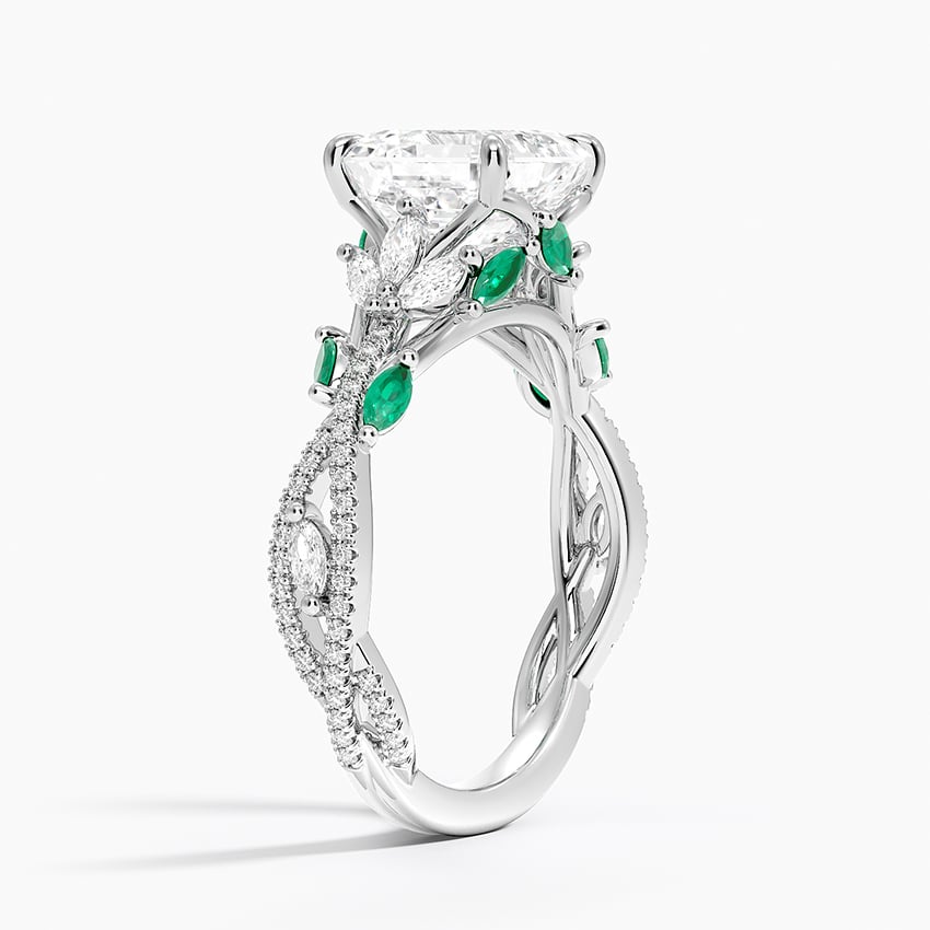 18K White Gold Luxe Secret Garden Lab Emerald and Diamond Ring