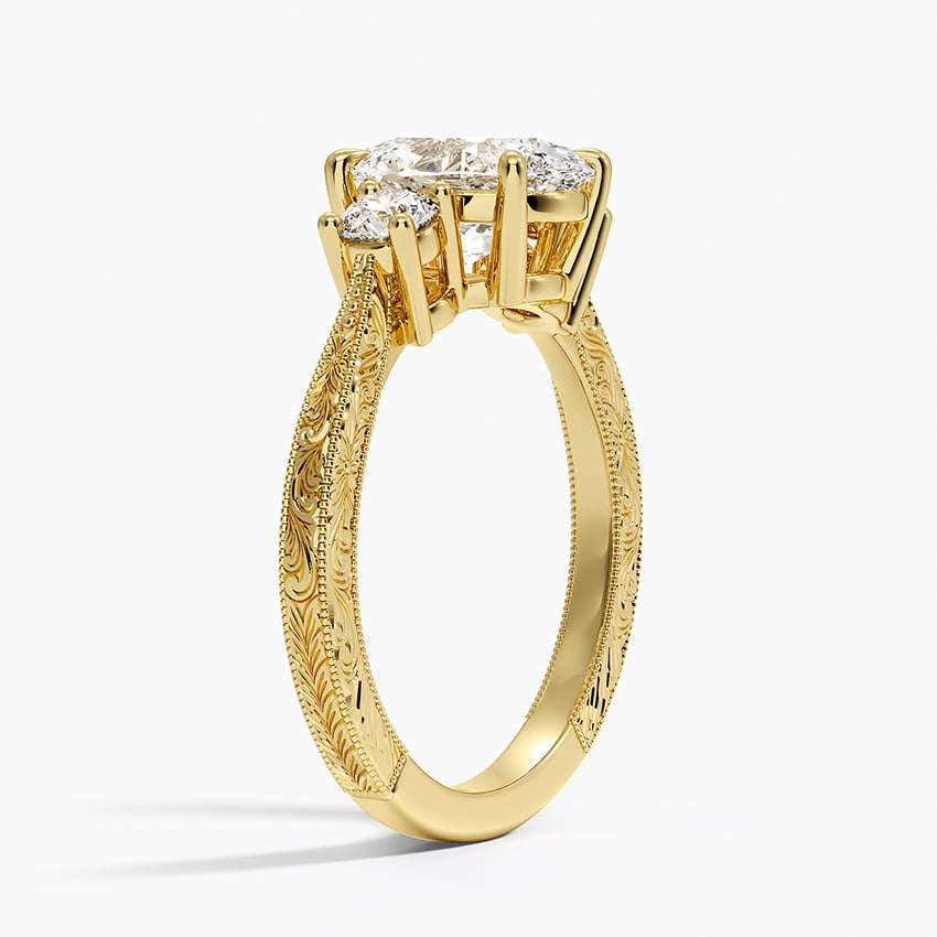 18K Yellow Gold Elsie Three Stone Engraved Diamond Ring (1/3 ct. tw.)