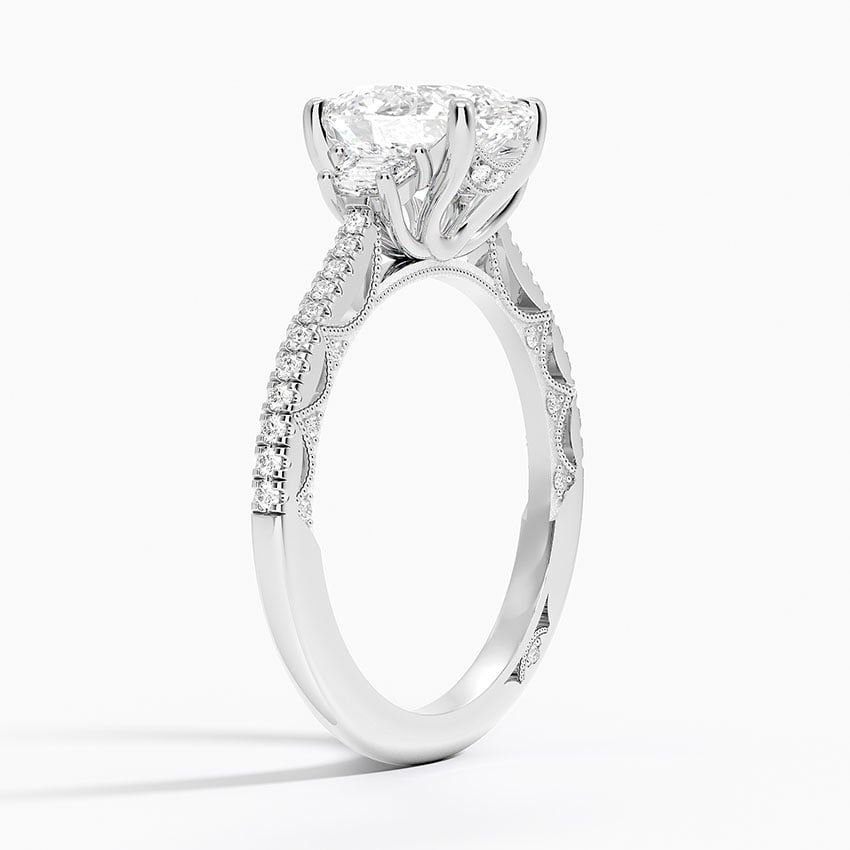 Platinum Tacori Lunetta Crescent Pavé Three Stone Diamond Ring