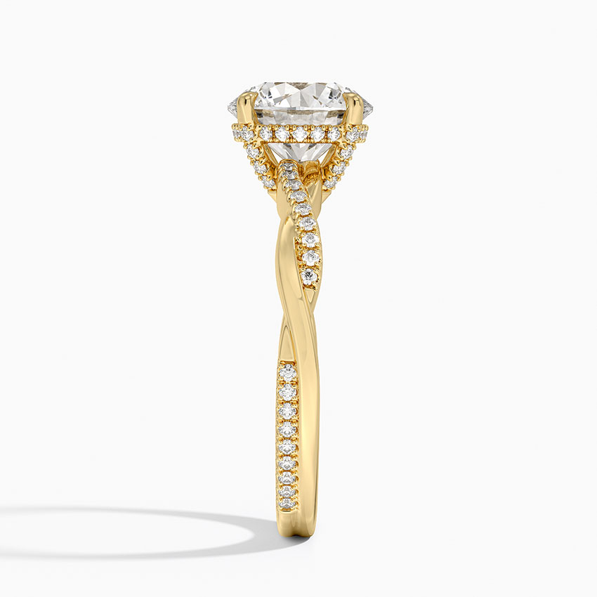 18K Yellow Gold Petite Twisted Vine Hidden Halo Pavé Diamond Ring