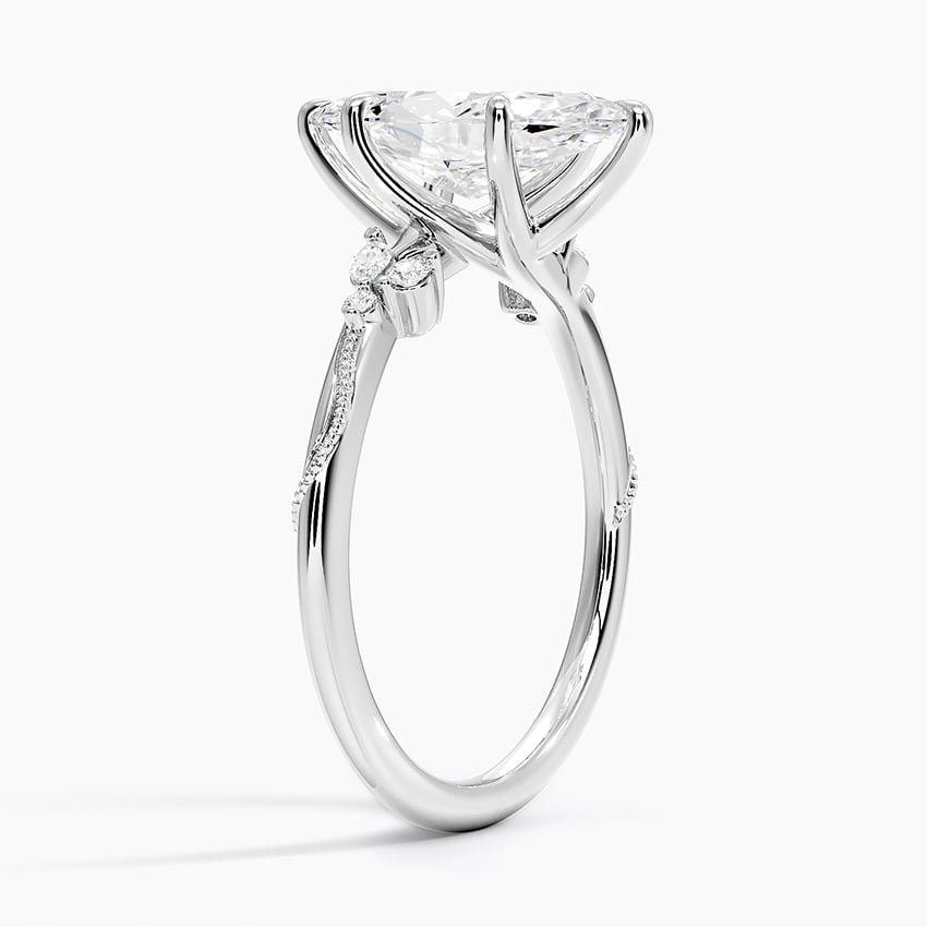 18K White Gold Camellia Milgrain Diamond Ring