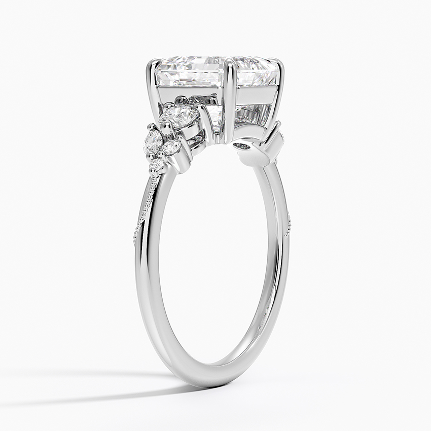 18K White Gold Camellia Three Stone Diamond Ring (1/3 ct. tw.)