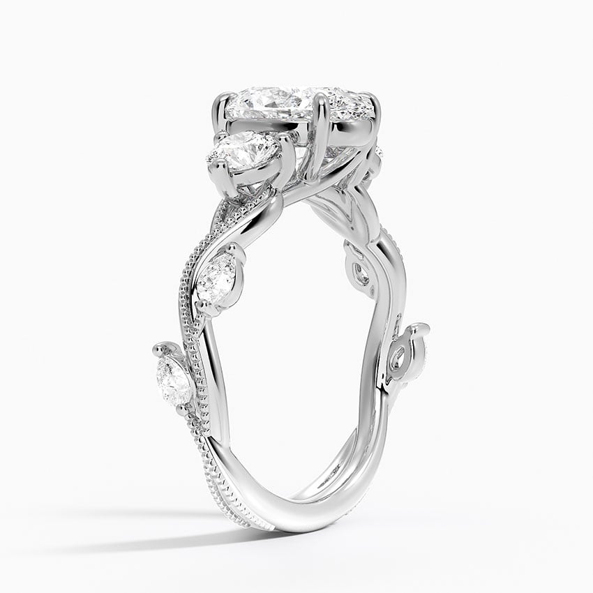 18K White Gold Vintage Secret Garden Three Stone Diamond Ring