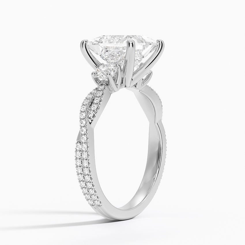 18K White Gold Luxe Three Stone Petite Twisted Vine Diamond Ring