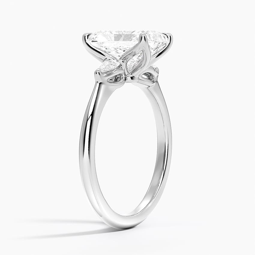 18K White Gold Petite Fleur Three Stone Diamond Ring