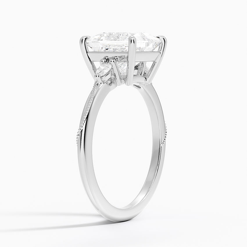 18K White Gold Camellia Three Stone Pear Diamond Ring
