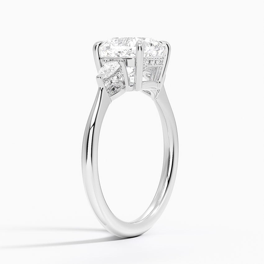 18K White Gold Adorned Petite Opera Three Stone Diamond Ring