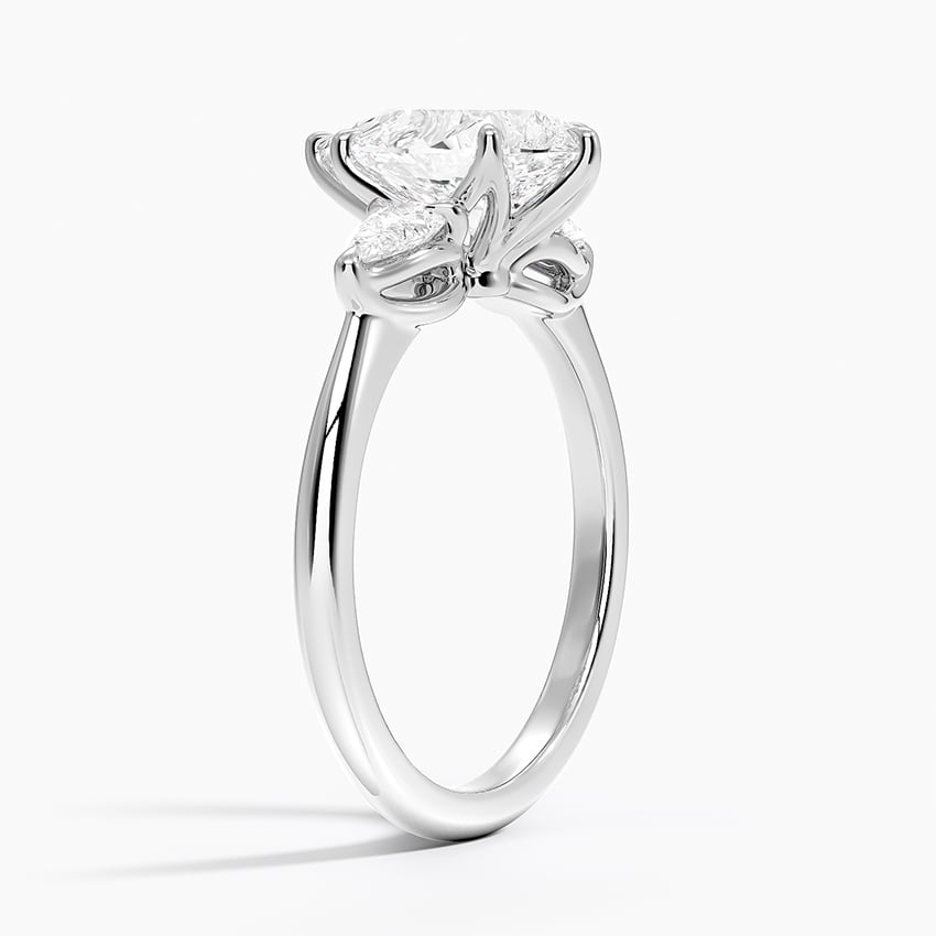 18K White Gold Fleur Three Stone Diamond Ring