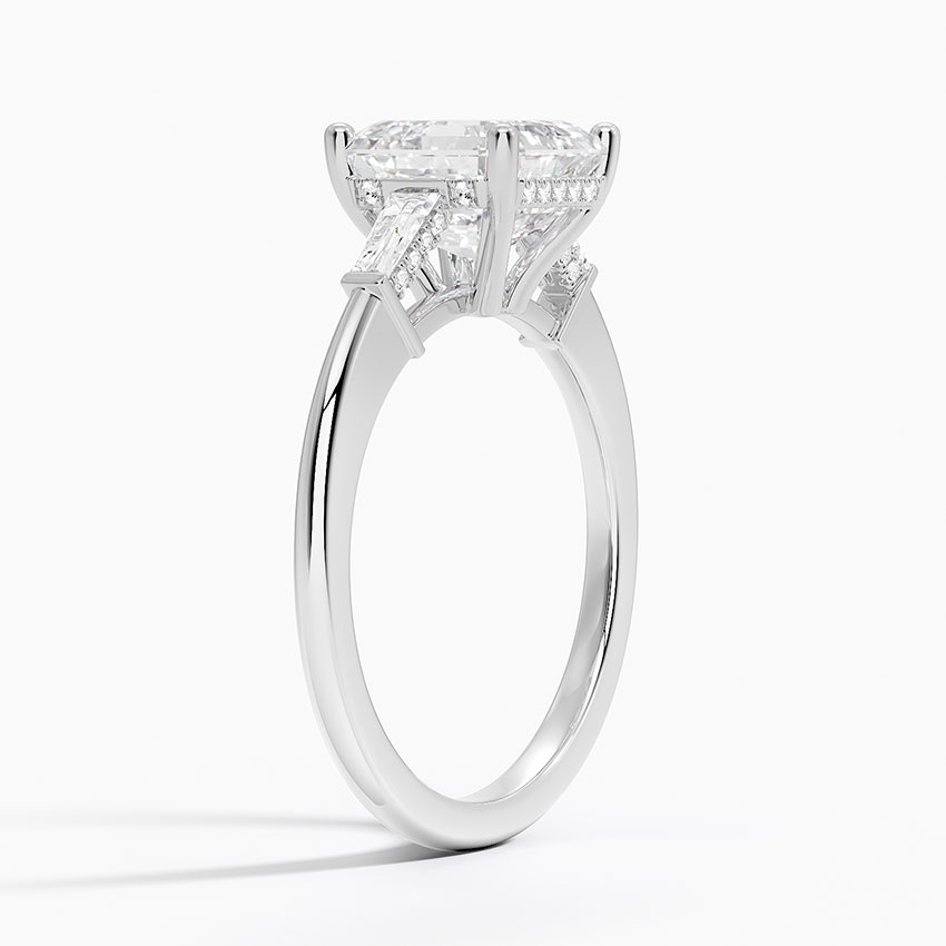 18K White Gold Adorned Tapered Baguette Three Stone Diamond Ring