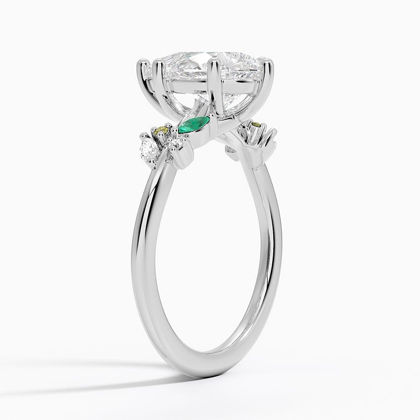 18K White Gold Arden Diamond Ring with Lab Emerald Accents