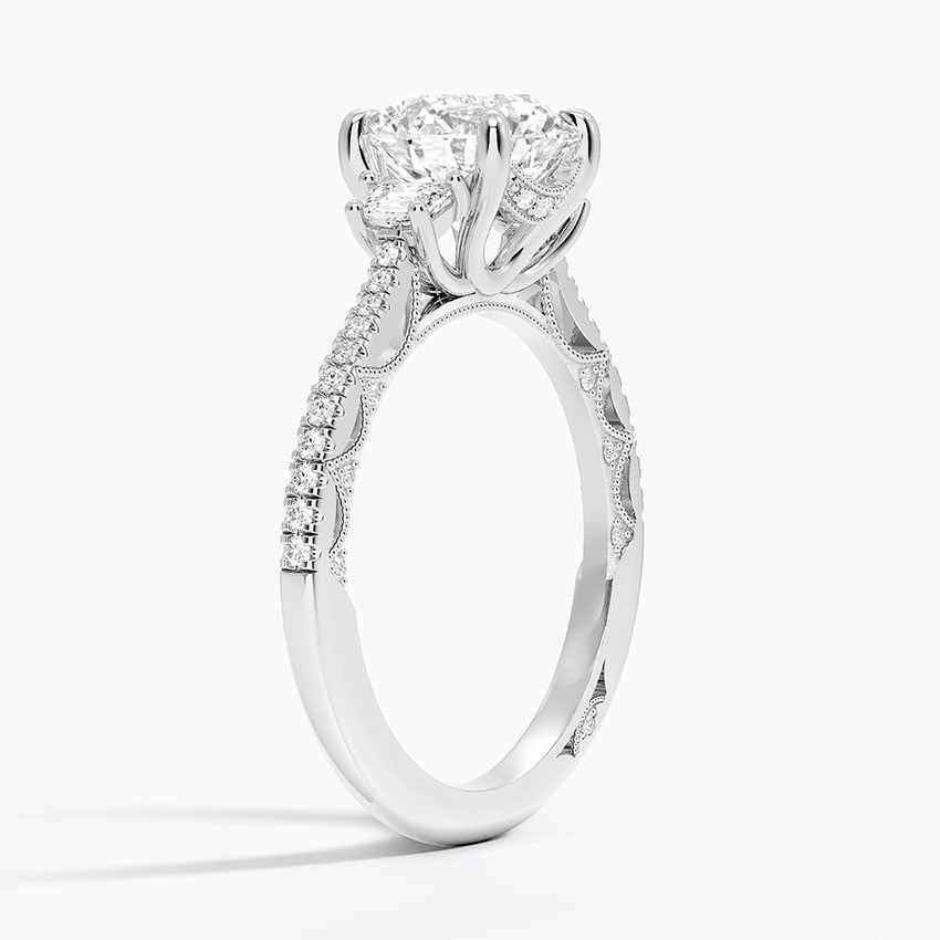 Platinum Tacori Lunetta Crescent Pavé Three Stone Diamond Ring