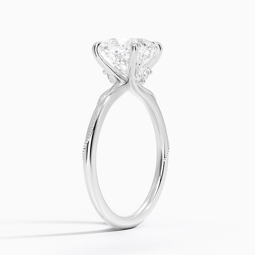 18K White Gold Adorned Camellia Milgrain Diamond Ring