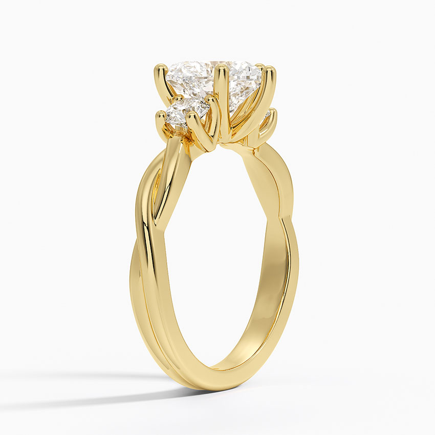 18K Yellow Gold Twisted Vine Three Stone Diamond Ring