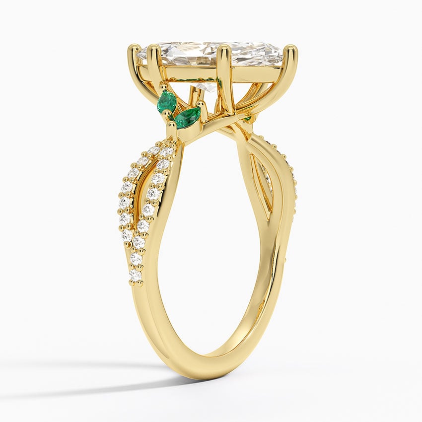 18K Yellow Gold Luxe Willow Lab Emerald and Diamond Ring (1/8 ct. tw.)