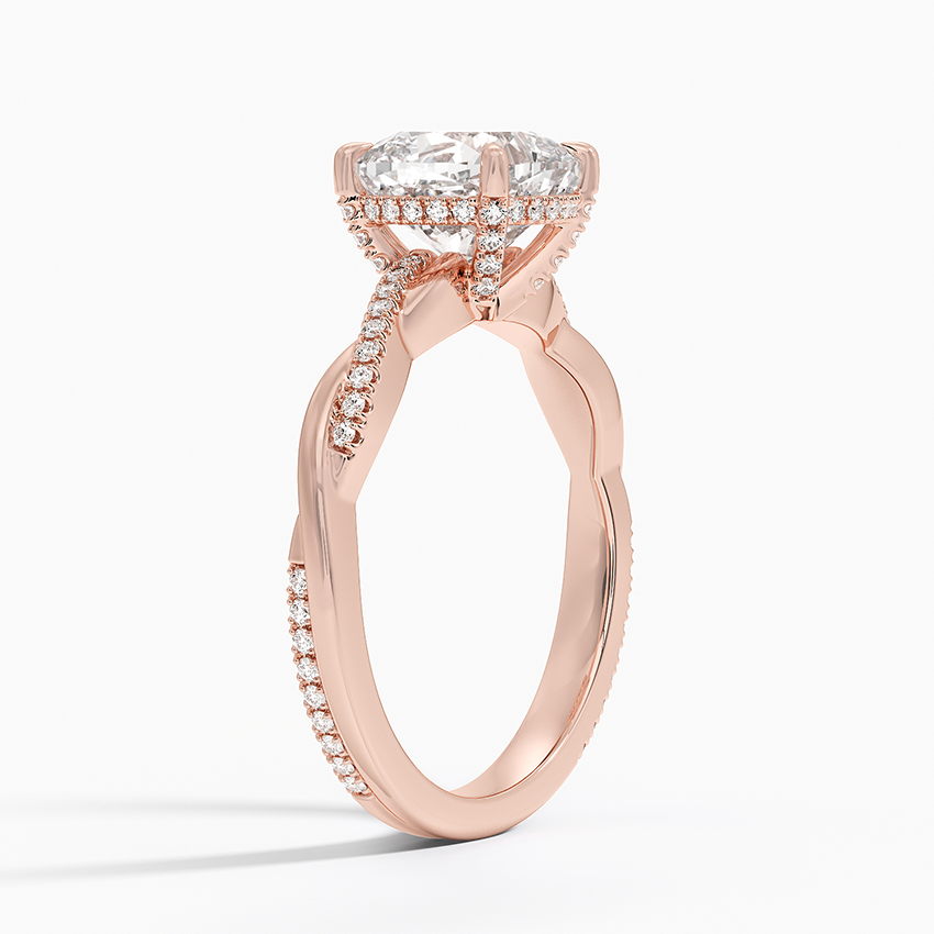 14K Rose Gold Petite Twisted Vine Hidden Halo Pavé Diamond Ring