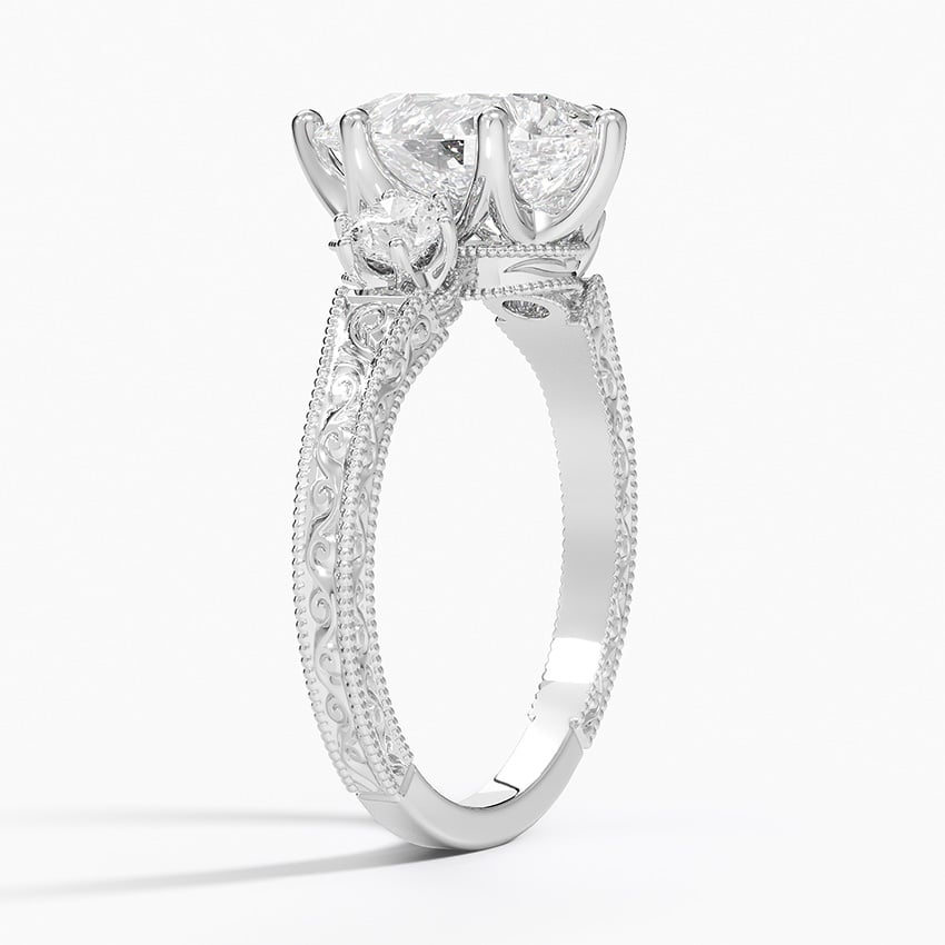 18K White Gold Hudson Engraved Three Stone Diamond Ring (1/3 ct. tw.)