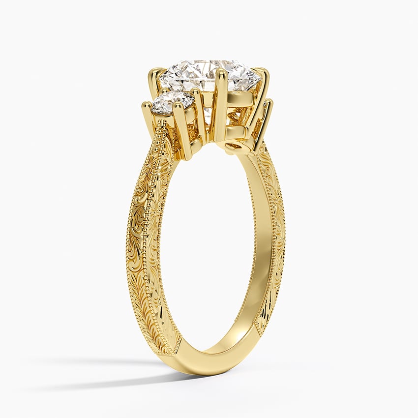 18K Yellow Gold Elsie Three Stone Engraved Diamond Ring (1/3 ct. tw.)