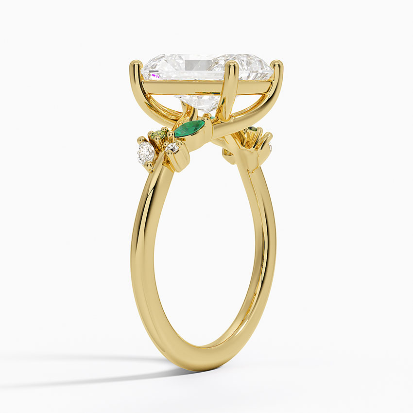 18K Yellow Gold Arden Diamond Ring with Lab Emerald Accents