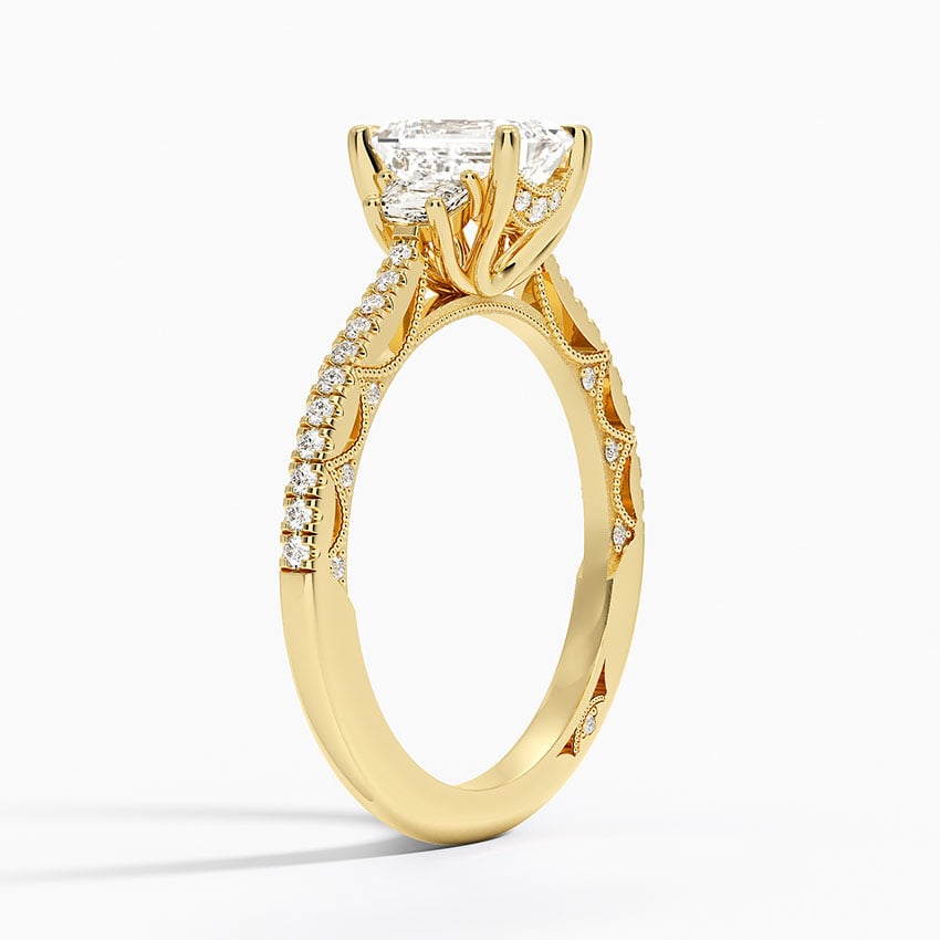 18K Yellow Gold Tacori Lunetta Crescent Pavé Three Stone Diamond Ring