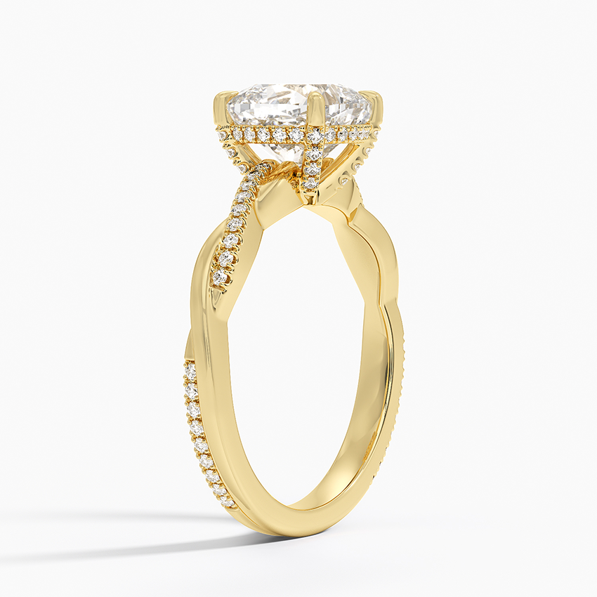 18K Yellow Gold Petite Twisted Vine Hidden Halo Pavé Diamond Ring