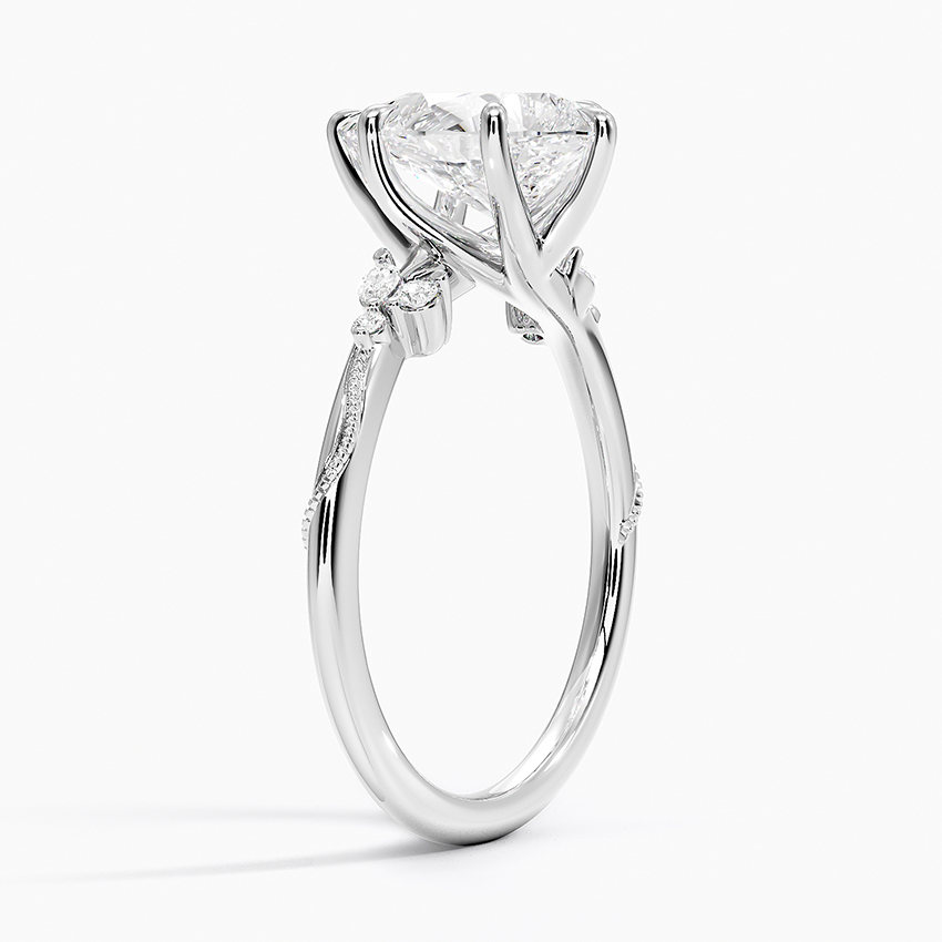 18K White Gold Camellia Milgrain Diamond Ring