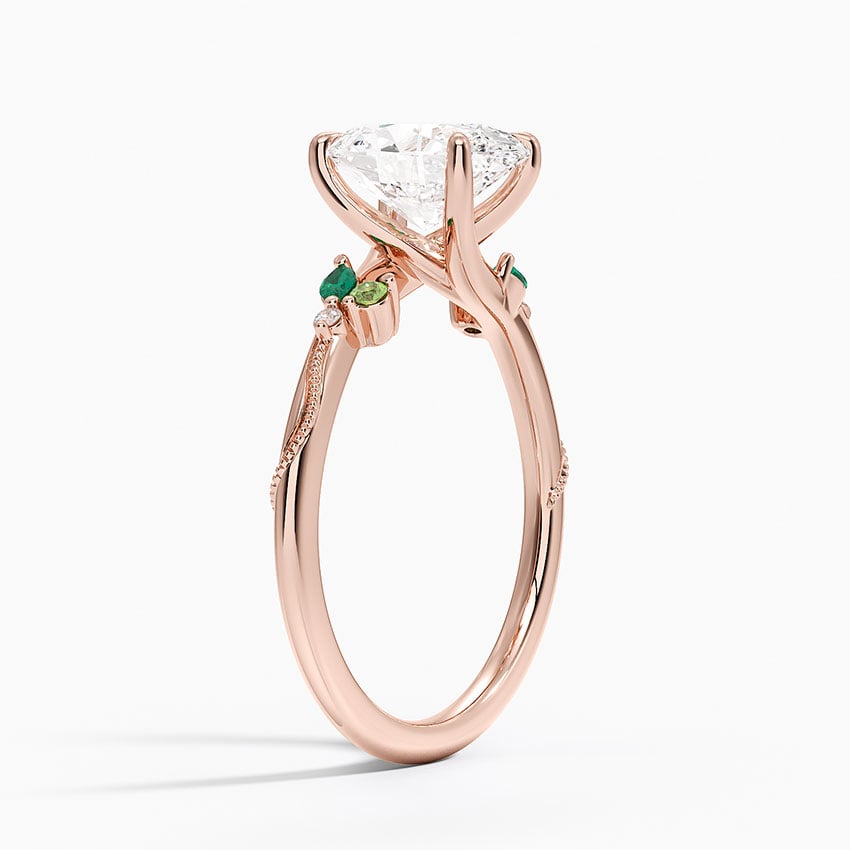 14K Rose Gold Camellia Milgrain Green Gemstone and Diamond Ring