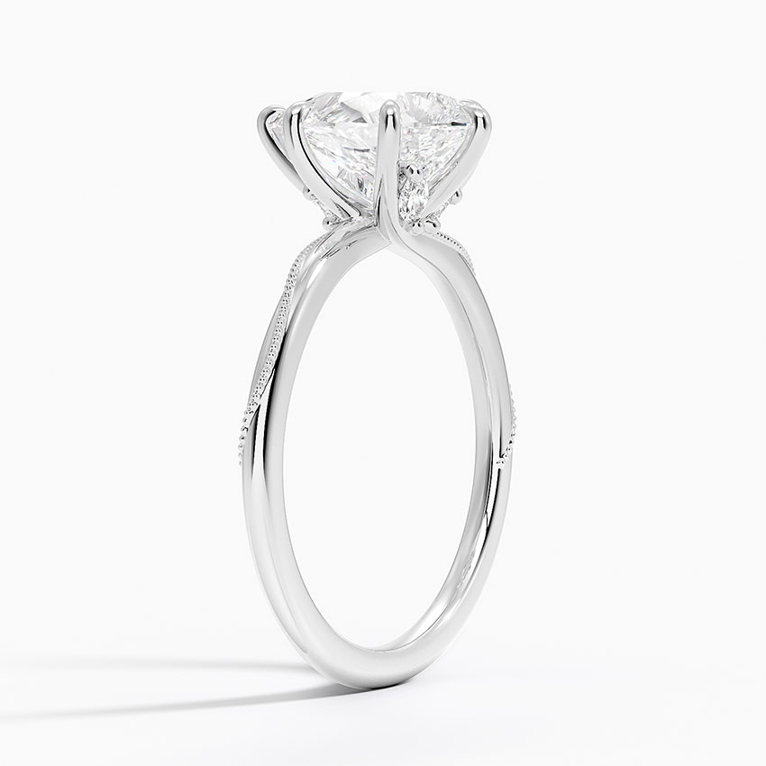 18K White Gold Adorned Camellia Milgrain Diamond Ring