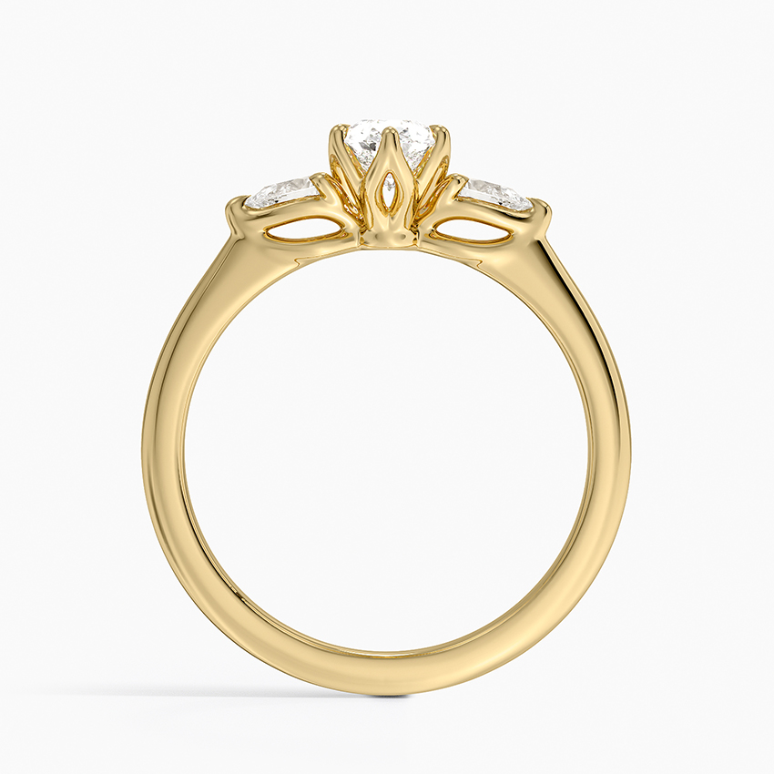Petite Fleur Three Stone Diamond Ring in 18K Yellow Gold