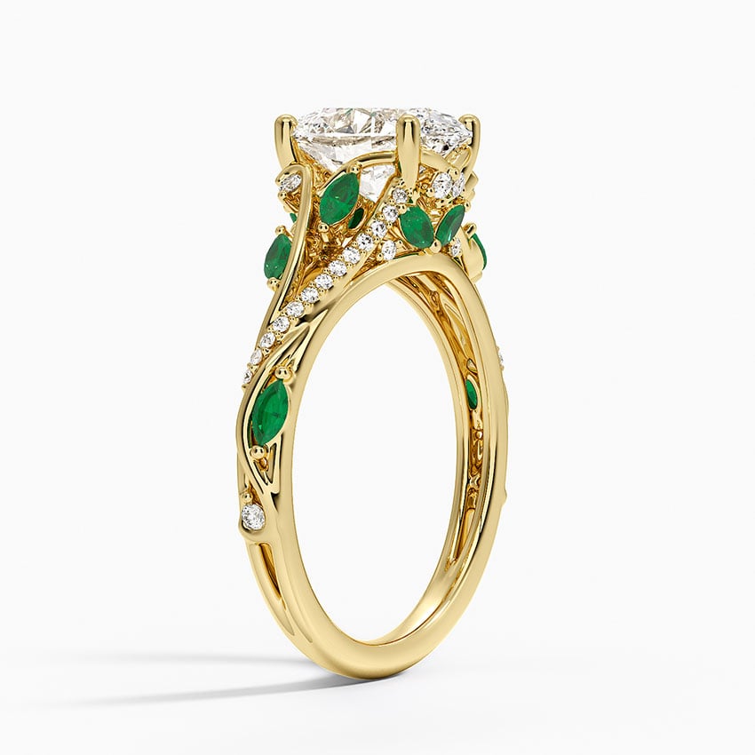 Begonia Vine Diamond and Lab Emerald Ring