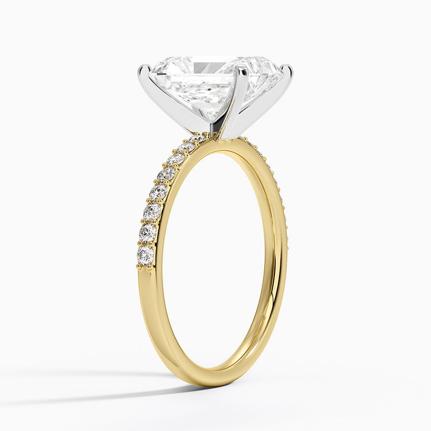 18K Yellow Gold Petite Shared Prong Half Coverage Diamond Ring