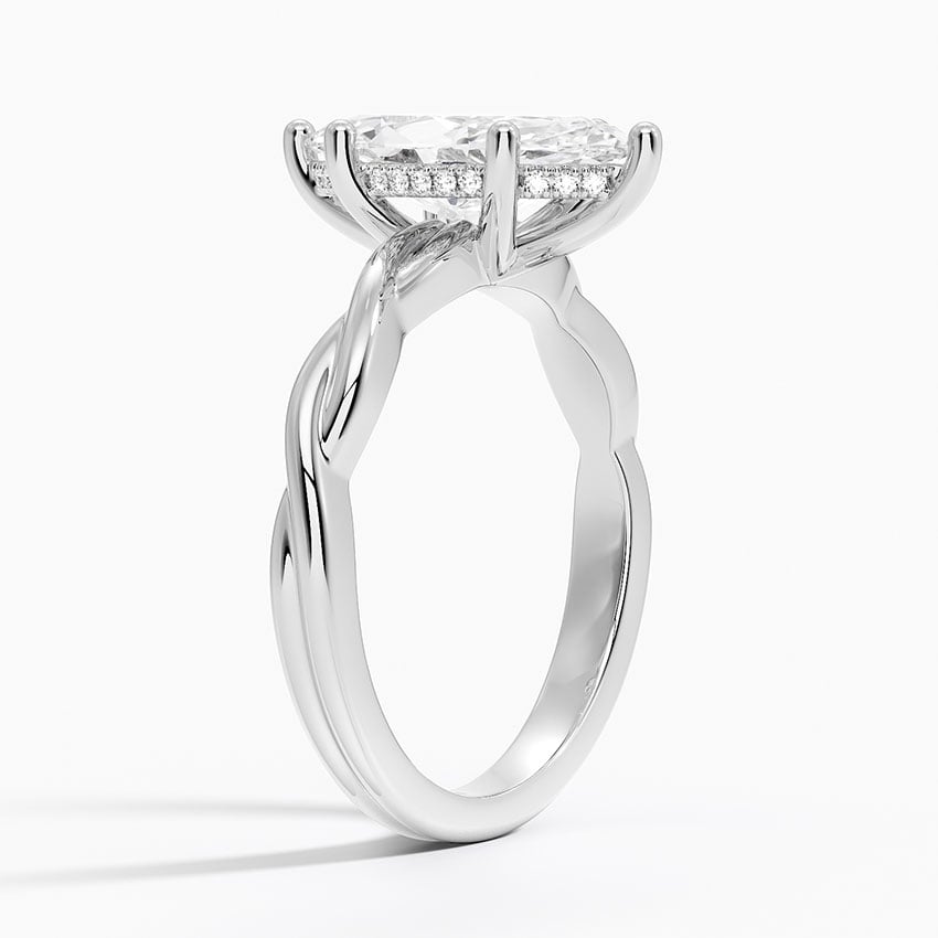 18K White Gold Twisted Vine Hidden Halo Diamond Ring