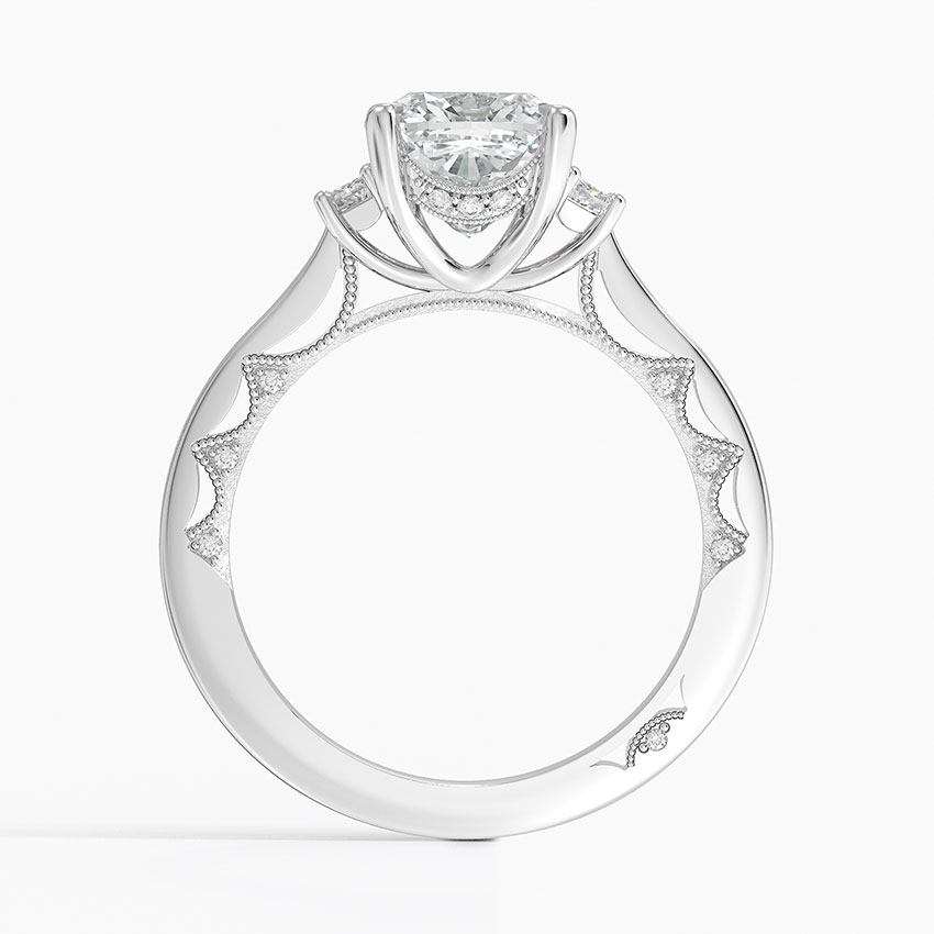 18K White Gold Tacori Lunetta Crescent Three Stone Diamond Ring