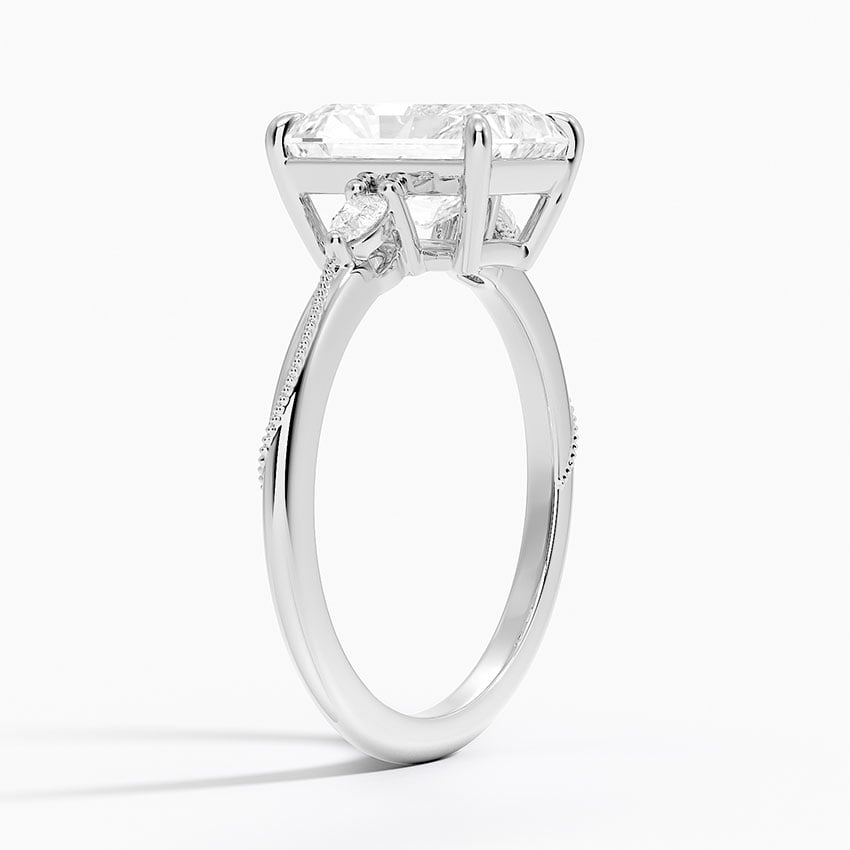 18K White Gold Camellia Three Stone Pear Diamond Ring