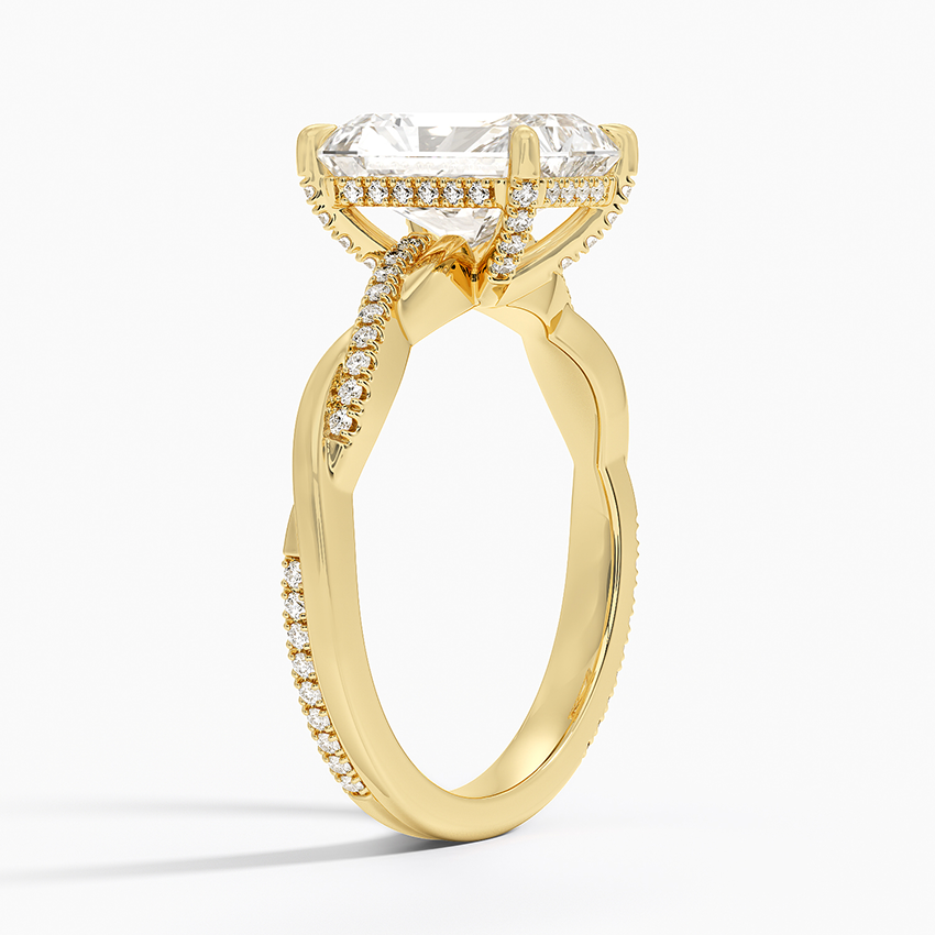 18K Yellow Gold Petite Twisted Vine Hidden Halo Pavé Diamond Ring