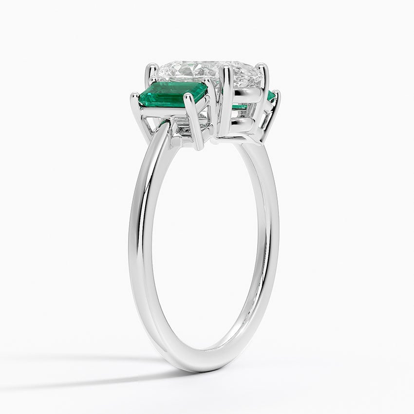 18K White Gold Luxe Rhiannon Three Stone Lab Emerald Ring