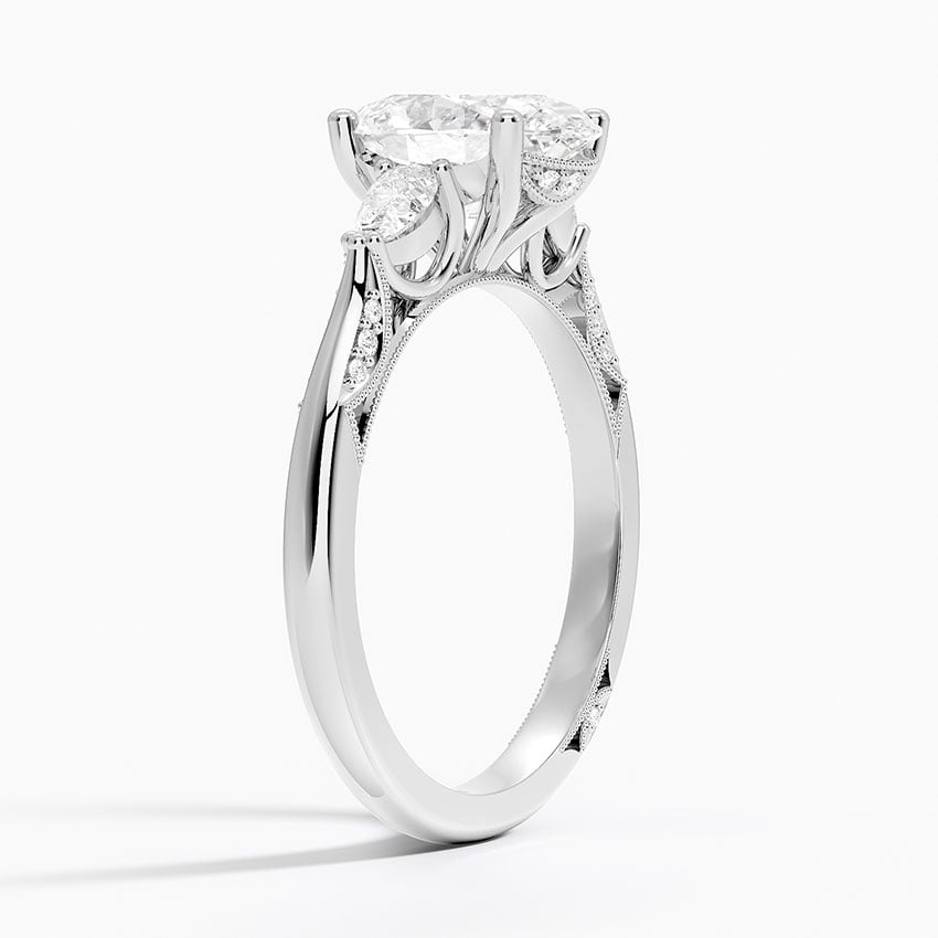 Three Stone Milgrain Pavé Diamond Setting