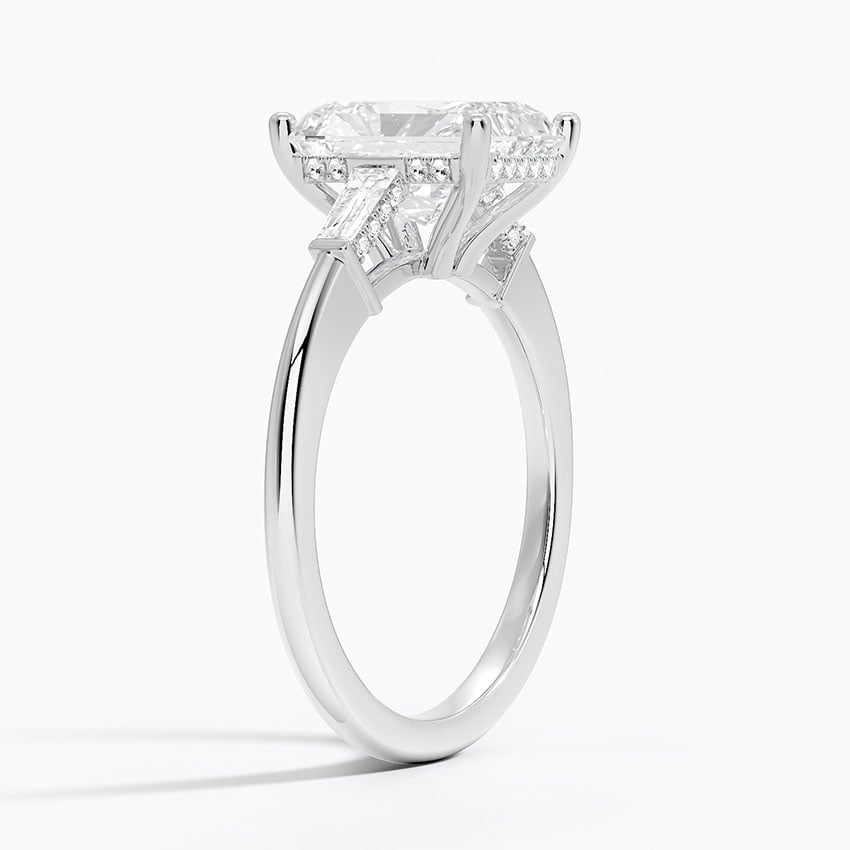18K White Gold Adorned Tapered Baguette Three Stone Diamond Ring
