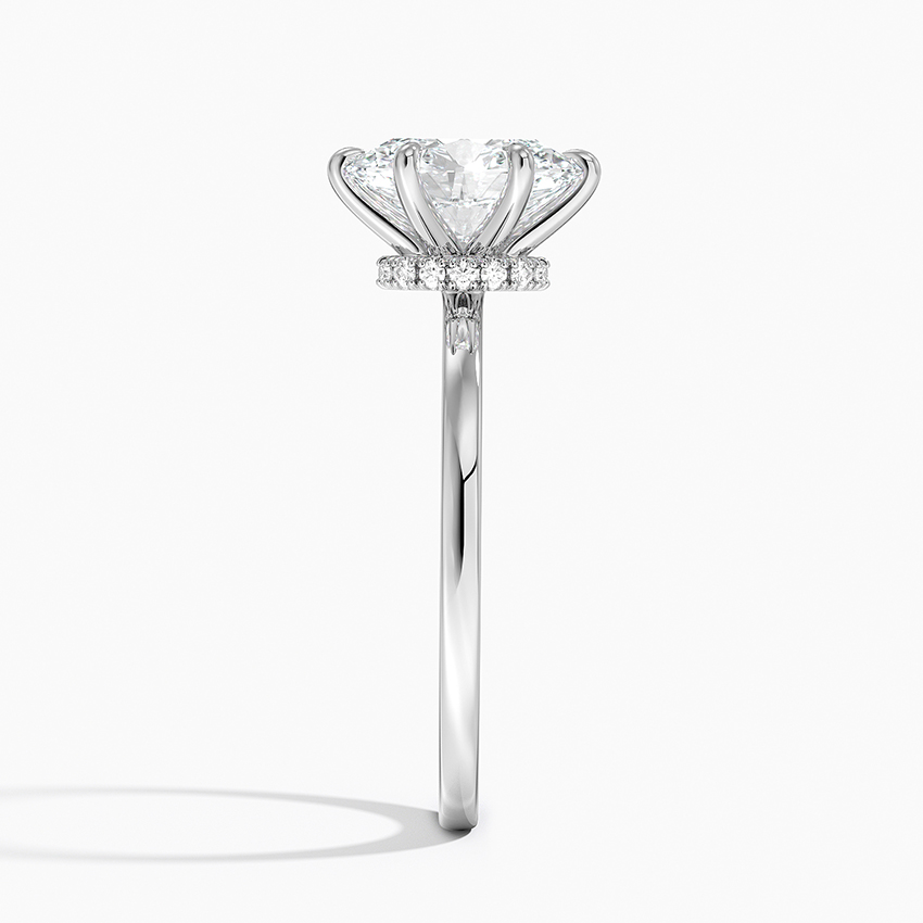 18K White Gold Secret Halo Six-Prong Diamond Ring