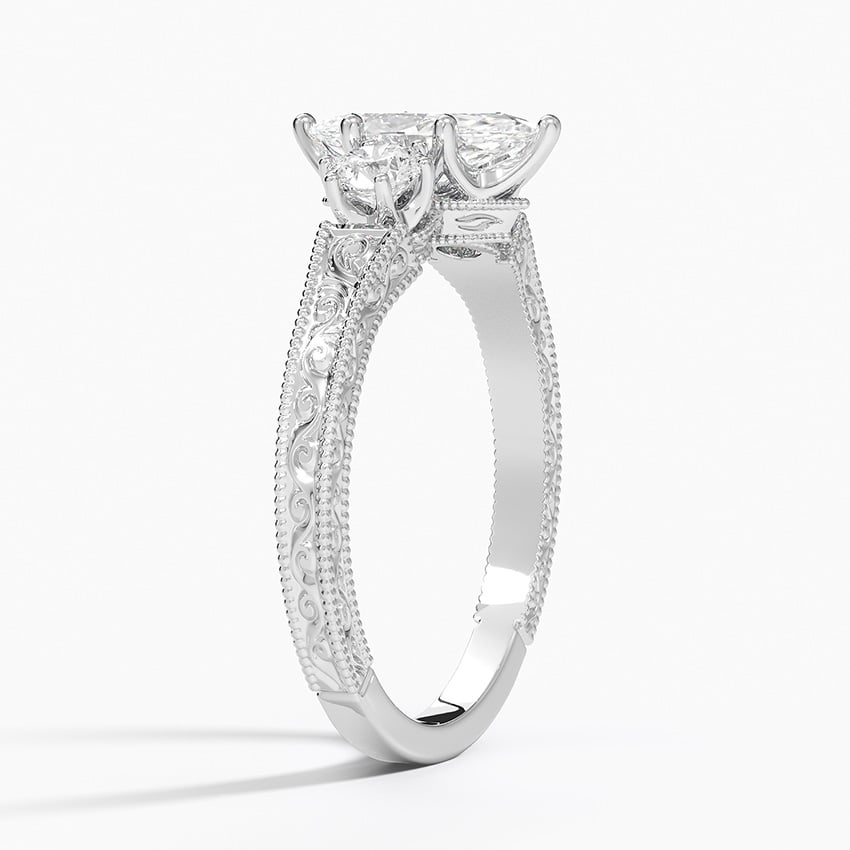 18KW Moissanite Hudson Engraved Three Stone Diamond Ring (1/3 ct. tw.), large top view