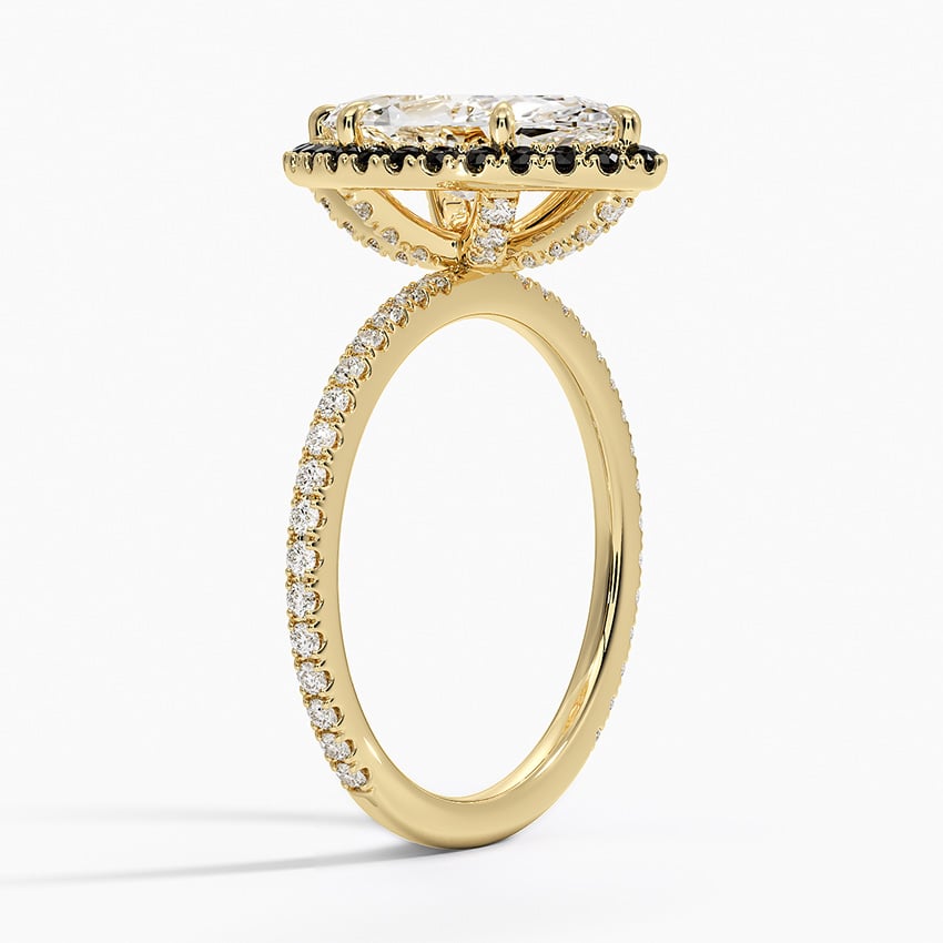 18K Yellow Gold Waverly Halo Diamond Ring with Black Diamond Accents