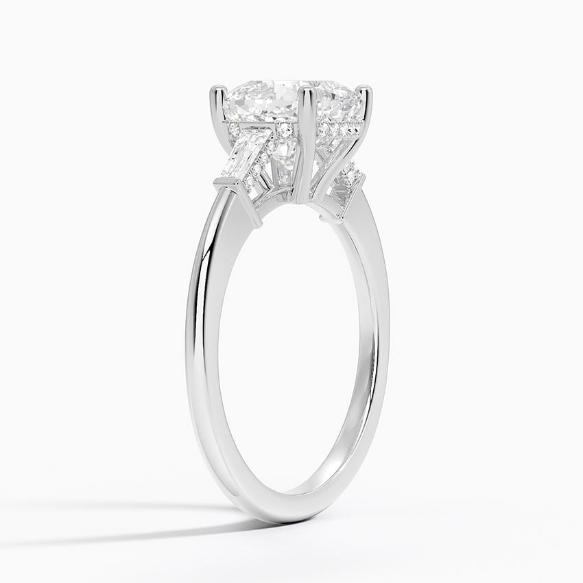 18K White Gold Adorned Tapered Baguette Three Stone Diamond Ring