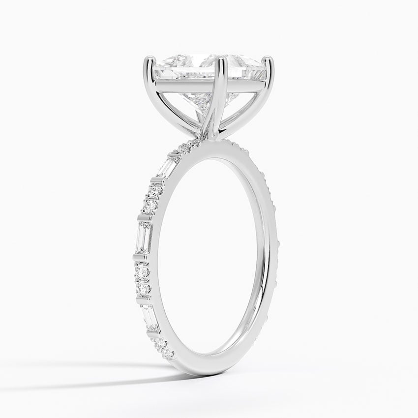 18K White Gold Luz Baguette and Round Diamond Ring