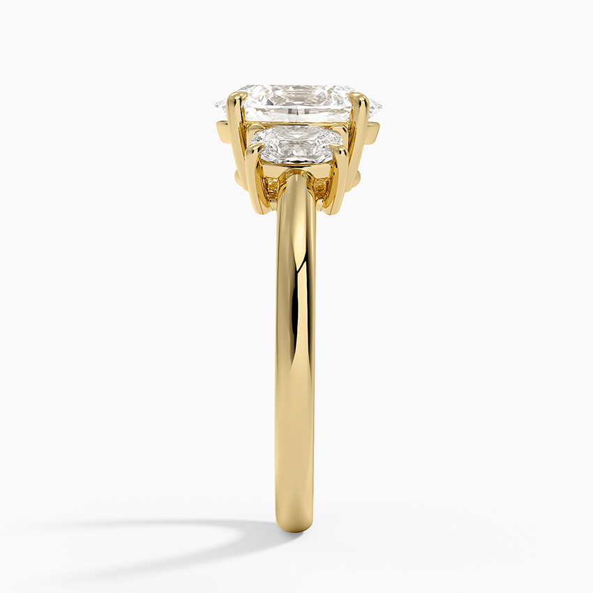 Faye Elongated Cushion Three Stone Diamond Ring in 18K Yellow Gold